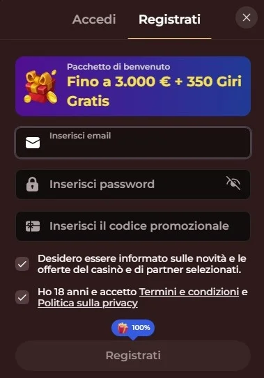 Vincispin Casino registrazione